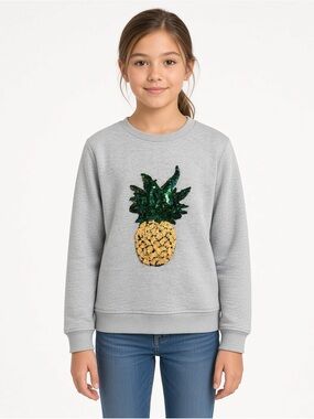English Factory Gray Sweatshirt with Sequin Pineapple Girls 9/10 NWT